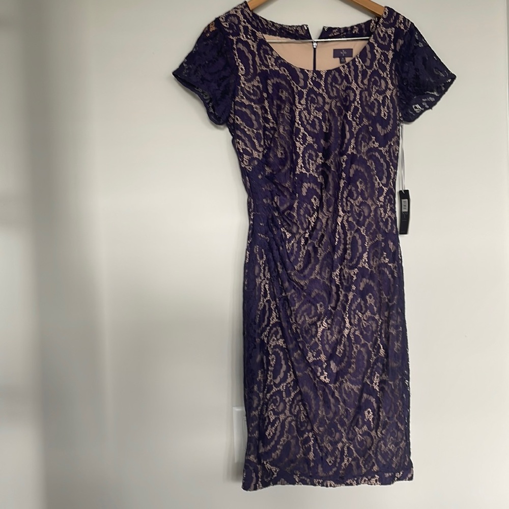 Nydj Midnight Sky purple lace overlay dress Sz 8 NWT